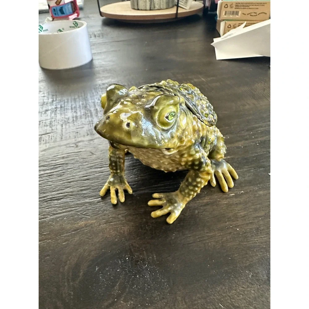 Olivia Riegel Jeweled Toad Trinket Box Green Gold Enamel Swarovski Crystals